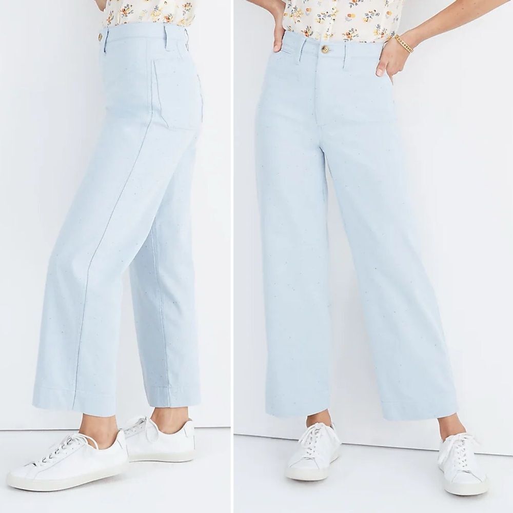 Madewell Slim Emmett Wide-Leg Crop Pants in Light Wash Chambray Speckle Size 31